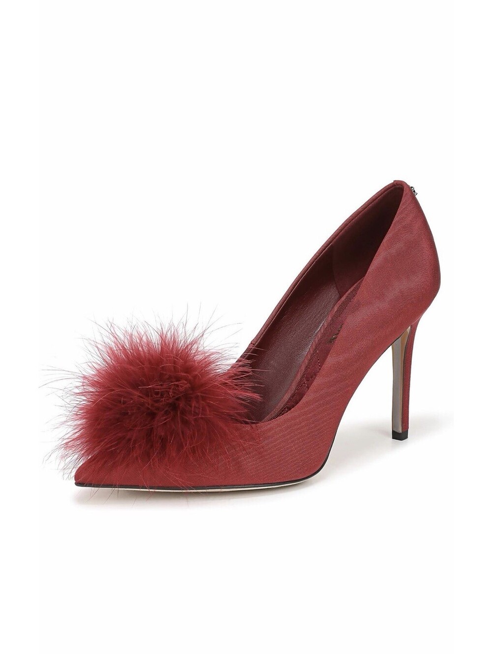 SAM EDELMAN Hazel Plush Red Fabric High Heel Pumps w/Fluffy Pompom, Sz 9, NIB